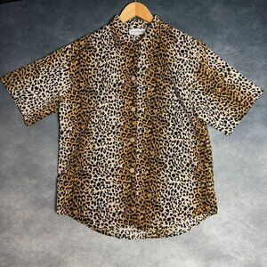 Vintage Impressions Leopard Cheetah Print Blouse Womens Sz M Oversized Y2K 90s